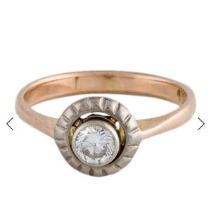 Elegant Two-Tone Diamond Ring 14k Rare Soviet Vintage